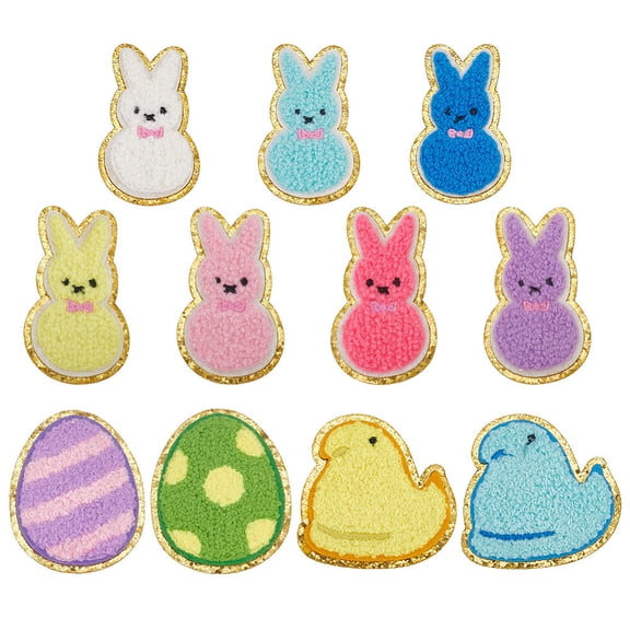 11Pcs Easter Iron on Patches Rabbit Embroidered Sew on Patch Cute Colorful Chick Egg Patches Chenille Repair Patch for Clothes