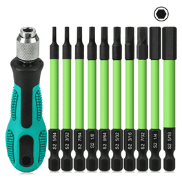 Neiko 11-Piece Hex Allen Power Bit Set & 4-Piece Impact Socket Adapter Set - SAE Sizes 1/16 To 5/16, 1/4 Inch Hex Shank