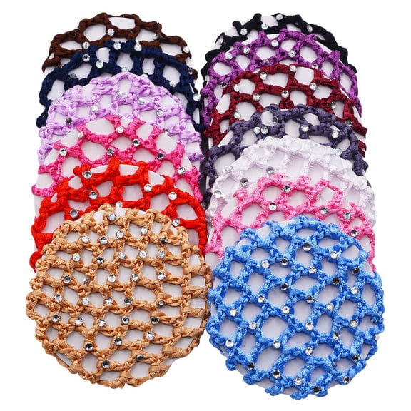 11Pcs Lady Handmade Knit Mesh Bun Cover Snood Hair Net Hair Accessories For Ballet Dance Skating Sports and Daily Working (11 Color)
