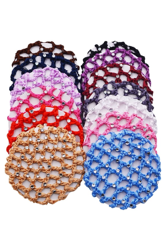 11Pcs Lady Handmade Knit Mesh Bun Cover Snood Hair Net Hair Accessories For Ballet Dance Skating Sports and Daily Working (11 Color)