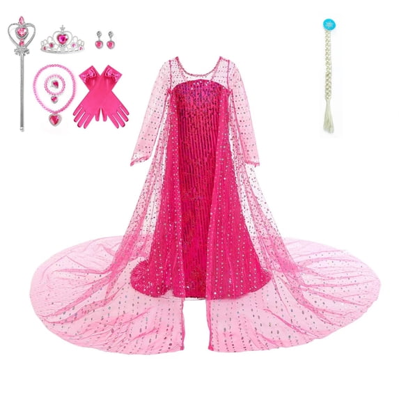 11Pcs Luxury Princess Dress Costumes with Shining Long Cape Girls Birthday Party Rose