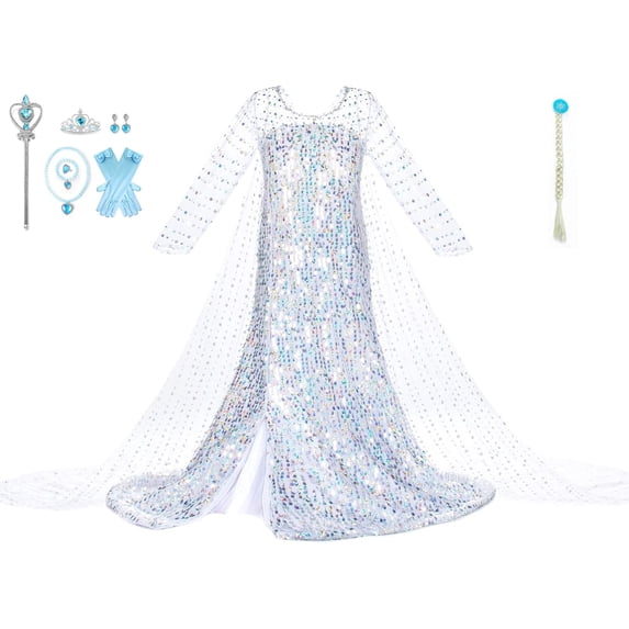 11Pcs Luxury Princess Dress Costumes with Shining Long Cape Girls Birthday Party White