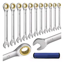 11Pcs Metric Ratcheting Wrench Set , Sizes 8-19mm, Combination Wrench Set in Cr-V Steel with Wrench Storage Pouch