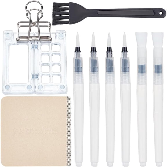 11Pcs Mini Portable Watercolor Palette Set Acrylic Grid Paint Box Travel Paint Palette Kit Mini Travel Watercolor Set Pocket Watercolor Travel Set with Brush Sketchbooks for Painters Artists Colorful