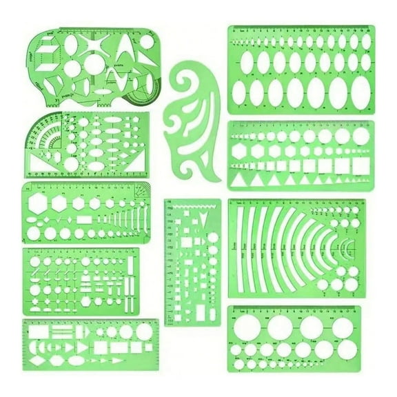 11Pcs Multipurpose Geometry Stencils Set Geometric Drawing Templates Measuring Templates Ruler for Quilting Engineering