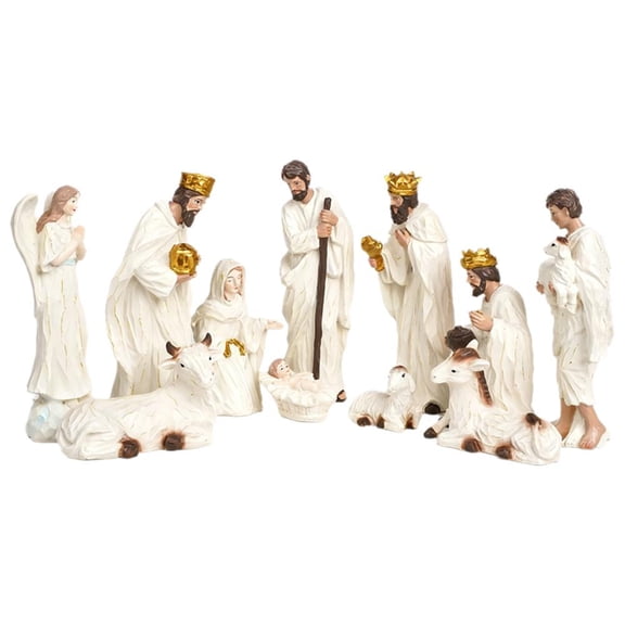 11Pcs Nativity Scene, Hand Painted Nativity Sets Resin Figure, First Christmas Manger Little Decoration Family Pe Holy
