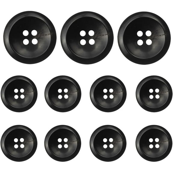 11Pcs Natural Real Horn Buttons Set for Men Women Blazer and Suit, 20mm 15mm Genuine Buffalo Buttons for Jacket Coat Uniforms (Black) Black