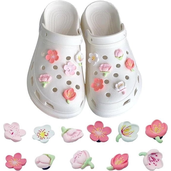 11Pcs Pink Flower Shoe Charms for Clog Sandals Bracelets Decoration,Cute Charms