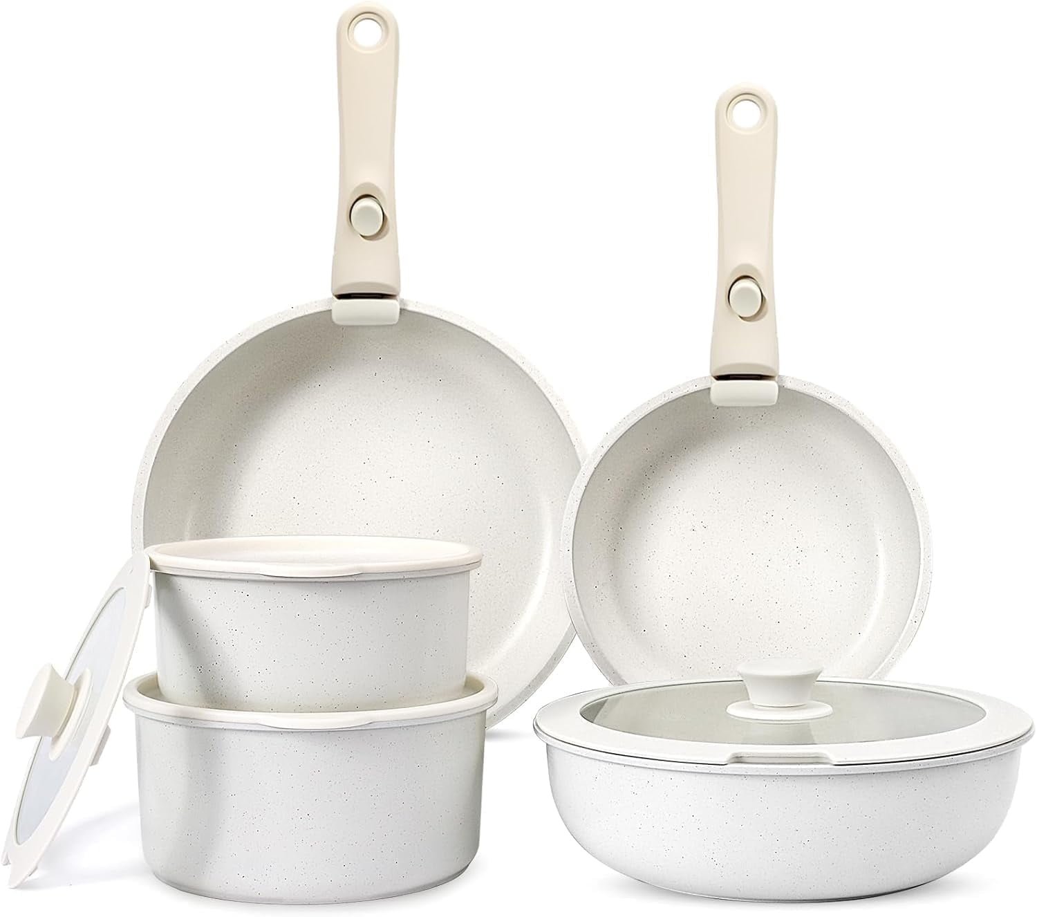 Gipp 11 Pcs Ceramic Nonstick Cookware Sets,Pots and Pans Set Non Stick with Removable Handle, Oven Safe to 500°F, Induction Cookware, Stackable RV Kitchen Cooking Set