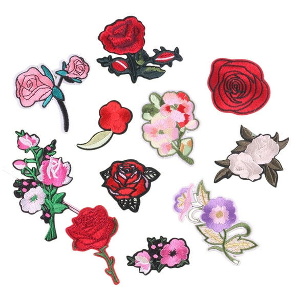 11Pcs Rose Flower Iron On Patches Embroidered Sew on Patches Flower Applique