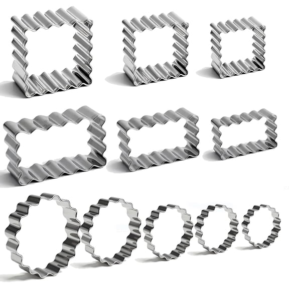 11Pcs Scalloped Cookie Cutter Set, Assorted Sizes-Include3 Square,3 Rectangle and 5 Round Fondant Molds,Reusable with Jagged Edge Design for a Special Event Holiday Everyday Treat (11Pcs)