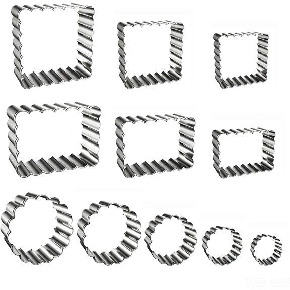 11Pcs Scalloped Cookie Cutter Set, Assorted Sizes-Include3 Square,3 Rectangle and 5 Round Fondant Molds,Reusable with Jagged Edge Design for a Special Event Holiday Everyday Treat (11Pcs)