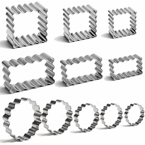 11Pcs Scalloped Cookie Cutter Set, Assorted Sizes-Include3 Square,3 Rectangle and 5 Round Fondant Molds,Reusable with Jagged Edge Design for a Special Event Holiday Everyday Treat (11Pcs)