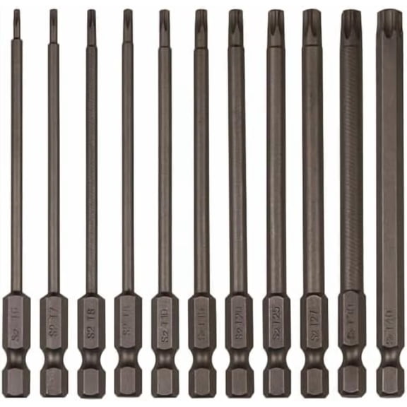 11Pcs Security Torx Bit Set Tamper Proof Torx Bits Magnetic Star Screwdriver Bits Set S2 Steel 1/4 Hex Shank Torque Security Bits T6-T40, 4 Inch Length for Deeper Work$$Tools & Hardware Other