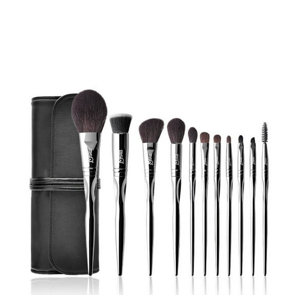 11Pcs Silver Makeup Brushes Set Complete Set Comfortable Bump Design Grip Professional Animal Hair Powder Brushes Eye Shadow Brushes Tools