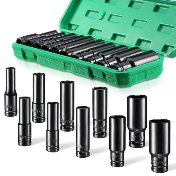 11Pcs Socket Set, Expansion Conversion HeadConnection PoleExtended Socket Head including 10mm to 24mm with Portable Storage Case