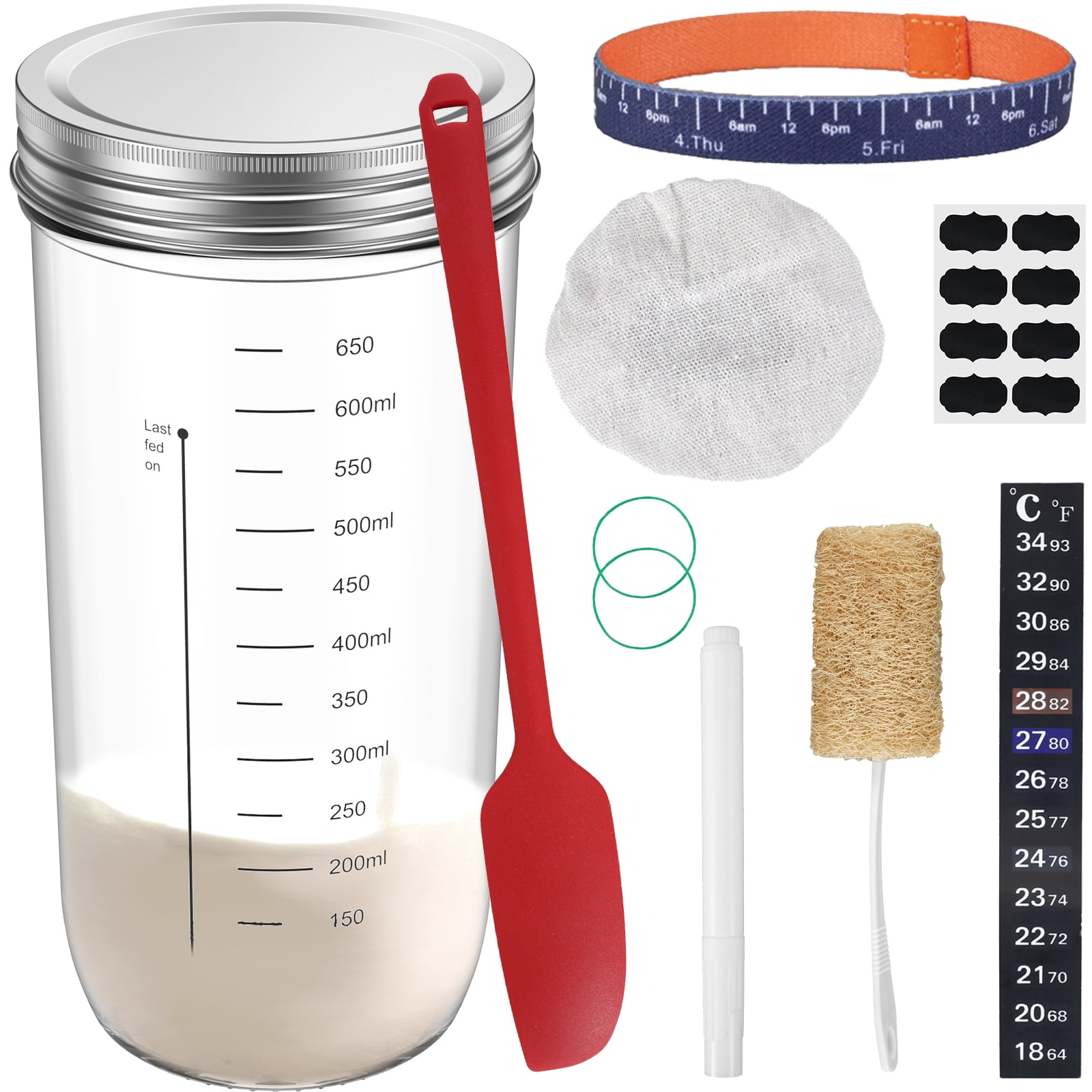 11Pcs Sourdough Starter Jar Kit with Scale 730ml Heat Resistant