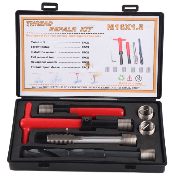 11Pcs Thread Repair Kit,Twisted Drill, Stainless Steel Twisted Drill Wrench Tap Insertion tool M16x1.5