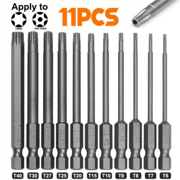 11Pcs Torx Screwdriver Bit Set Hex Security Magnetic Head 75Mm Extra Long