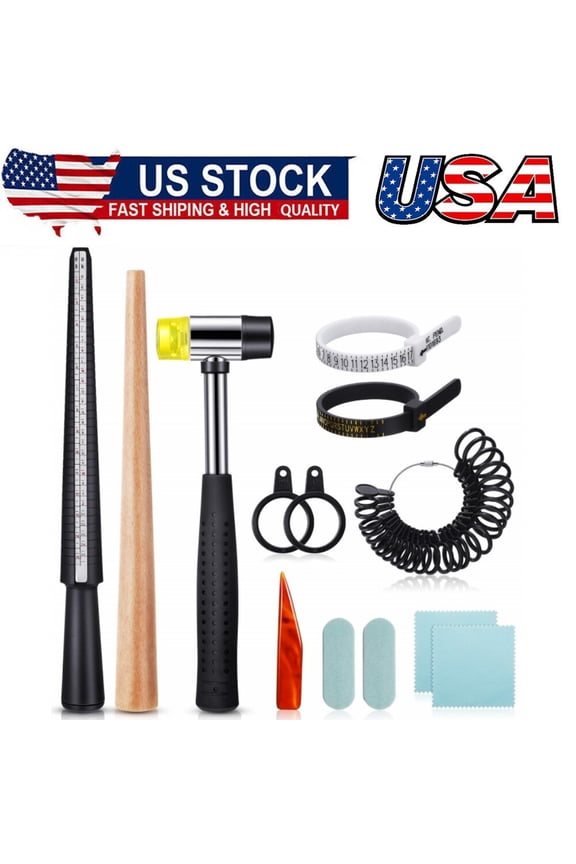 11Pcs Us UK Ring Mandrel Set, Size 1-13 with Half Size Ring Sizer Gauge Jewelry