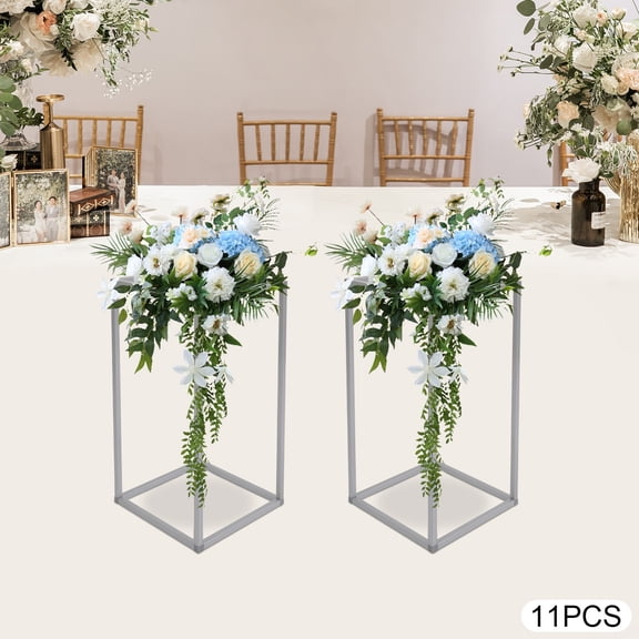 11Pcs Wedding Metal Centerpieces for Table, 15.7 Inch Tall Flower Plants Vase Column Geometric Centerpiece Vases Stand Rectangular Display Rack for Weddings Party Event Decoration