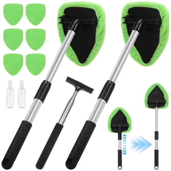 11Pcs Windshield Cleaning Tool Window Cleaning Kit with 38.5 in Car Mirror Squeegee 6 Spare Microfiber Pad and Extendable Handle for Auto Inside Glass