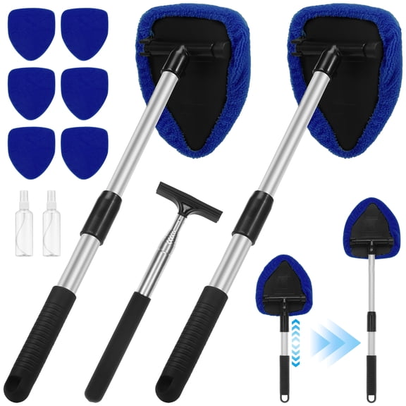 11Pcs Windshield Cleaning Tool Window Cleaning Kit with 38.5 in Car Mirror Squeegee 6 Spare Microfiber Pad and Extendable Handle for Auto Inside Glass