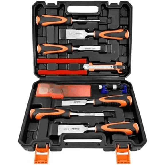 11Pcs Wood Carving Chisel Set,Heated Treated Cr-V Woodworking Chisels Tool Kit with Sharpening Stone,Honing Guide,Carpenter Pencils$$Tools & Hardware Other