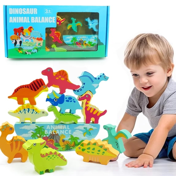 11Pcs Wooden Stacking Dinosaur Toys, Balance Toys for Kids 3 4 5 6 7 Years Old, Building Blocks Set, Preschool Montessori Toys for Boys and Girls