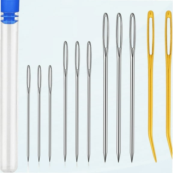 11Pcs Yarn Needle, Jumbo Darning Needle, Embroidery Needles Bent Tip Needles, Large Eye Sewing Needles Set, Bent Tapestry Needle, Stainless Steel Blunt Yarn Needles Knitting Darning Needles
