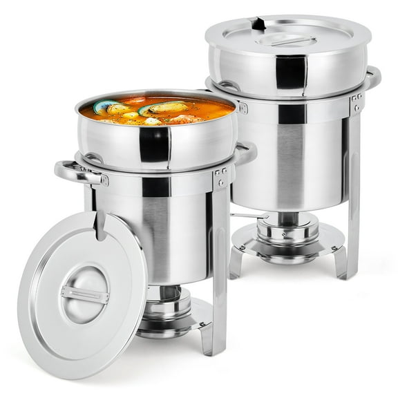 11QT Commercial Soup Warmer Set, Stainless Steel Round Soup Chafer with Pots, Notched Lids & Fuel Holders, Food Warmer Sets for Buffets, Events and Party Service