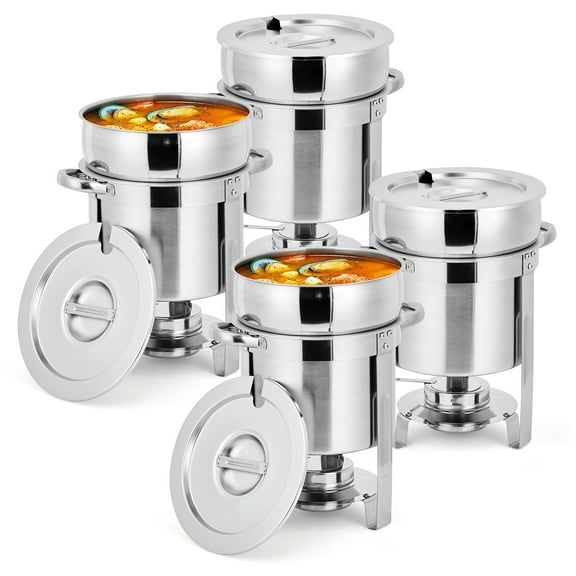 11QT Commercial Soup Warmer Set, Stainless Steel Round Soup Chafer with Pots, Notched Lids & Fuel Holders, Food Warmer Sets for Buffets, Events and Party Service