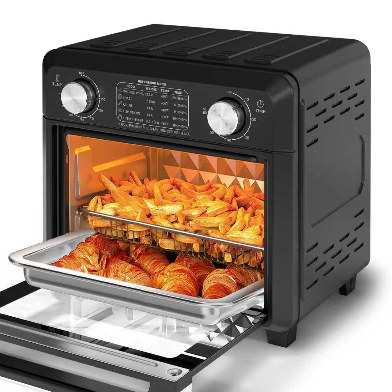 11QT Multifunctional Air Fryer Toaster Oven: Countertop Oil-Free, Air Fry/Toast/Bake/Broil, 2-Layer, 5 Presets, 60-Min Timer, 1-3 Servings, Black