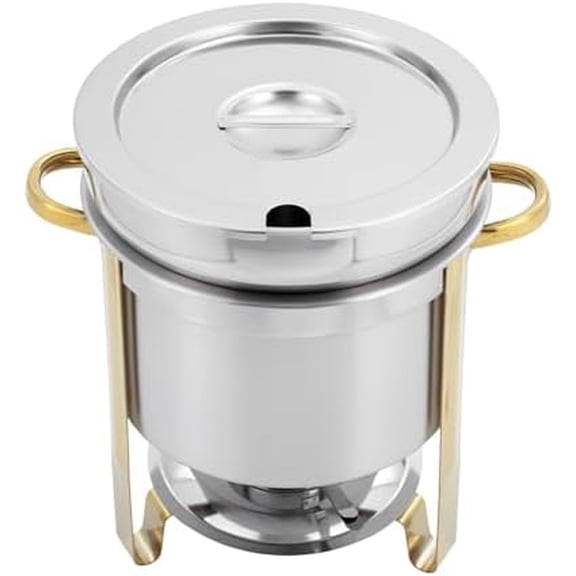 11Qt Soup Chafer,Stainless Steel Round Soup Warmer,Commercial Food Warmer with Lid and Fuel Holder,Soup Pot Chafing Dish,Buffet Catering Warmer for Soups Stews Sauces, Silver