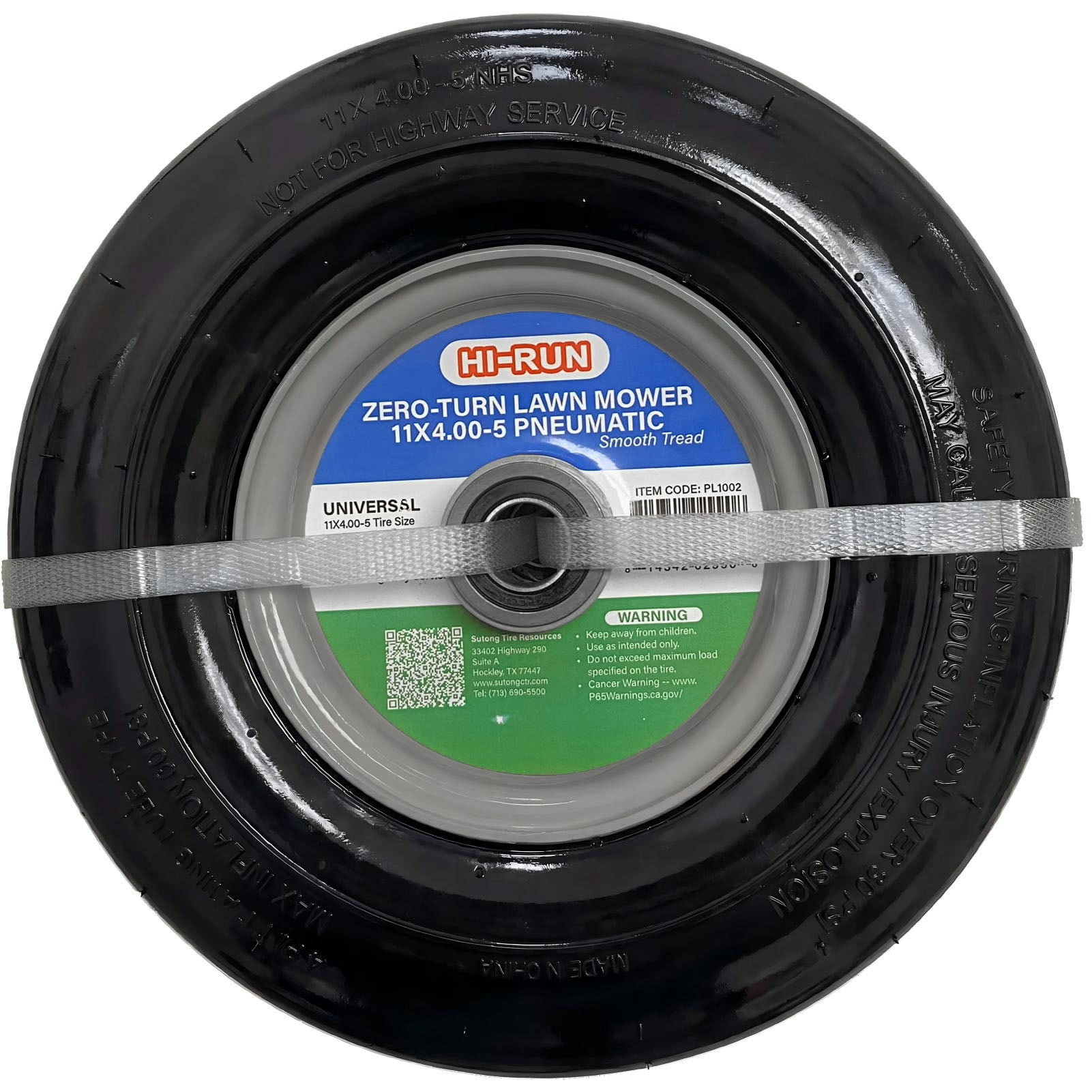 Hi-Run Smooth 11X4.00-5 2PR Light Duty ZTR Tire & Wheel Assembly with 3/4" & 5/8" Bushing