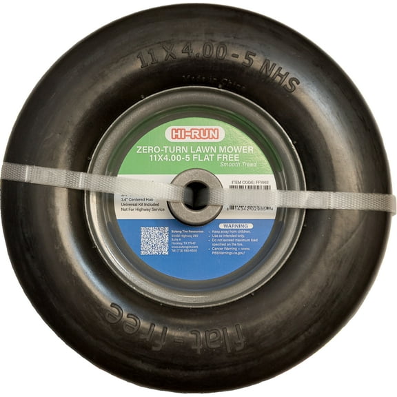 Hi-Run Smooth 11X4.00-5 Flat Free Lawn Mower Tire & Wheel Assembly with 3/4" Bushing