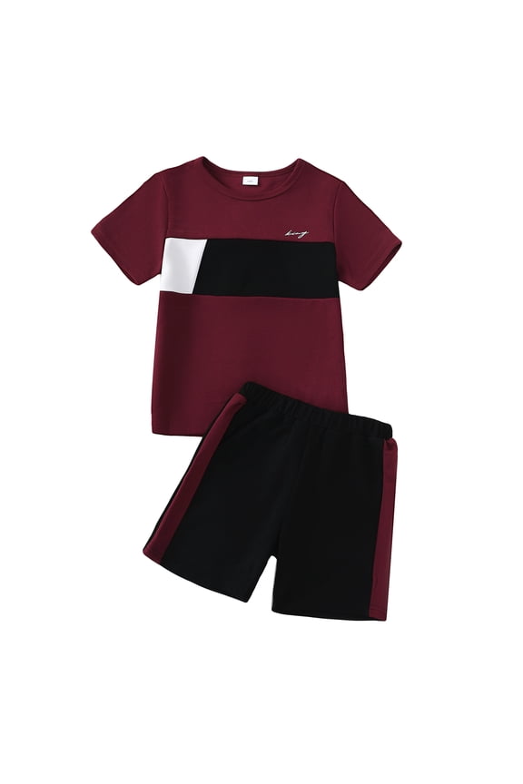 11Y Big Boys Outfits 12Y Boys 2PCS Summer Short Sets Big Boys Short Sleeve Round Neckline Top Shorts Set Red