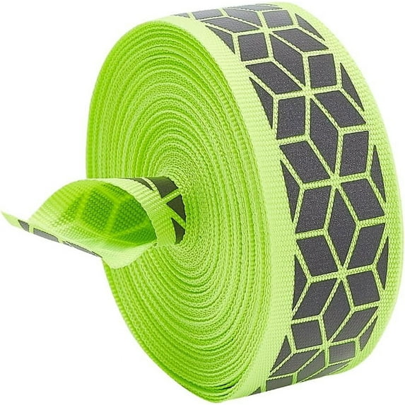 11Yard 1inch Wide Geometric Print Silver Sew On Reflective Ribbon Tape High Visibility Reflective Tape Strip Warning Tape for Clothing Rain Coats Jackets Green
