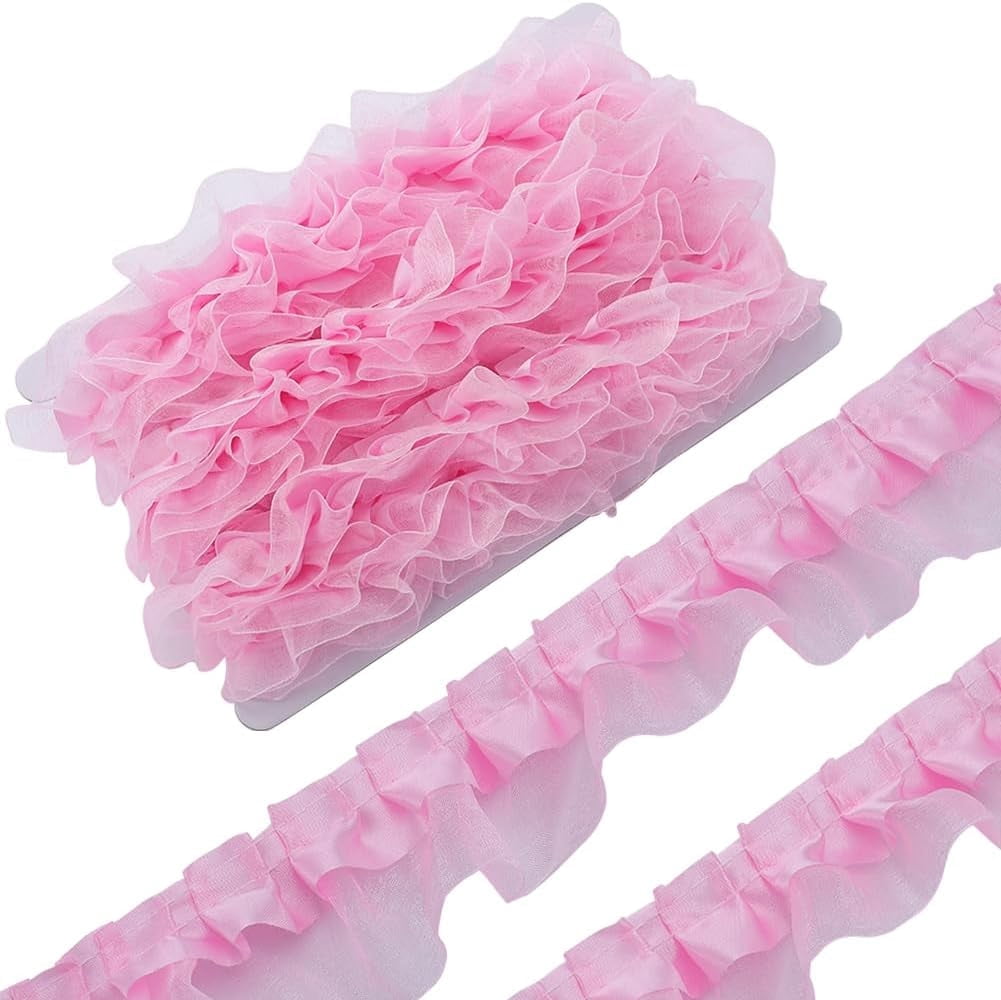 11Yards 2-Layer Satin Organza Lace Edge Trim 1.57 Inch Pleated Ruffle ...