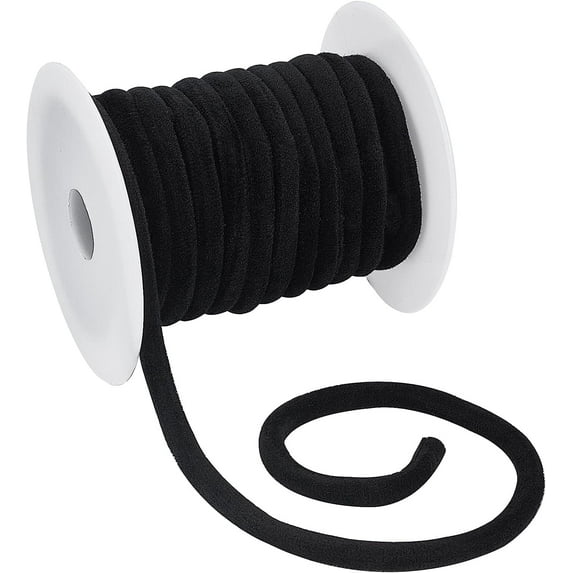 11Yards 8mm Soft Velvet Round Cord Black Velvet Cord String Velvet Ribbon Velvet Craft Thread Cord Trim with Spool