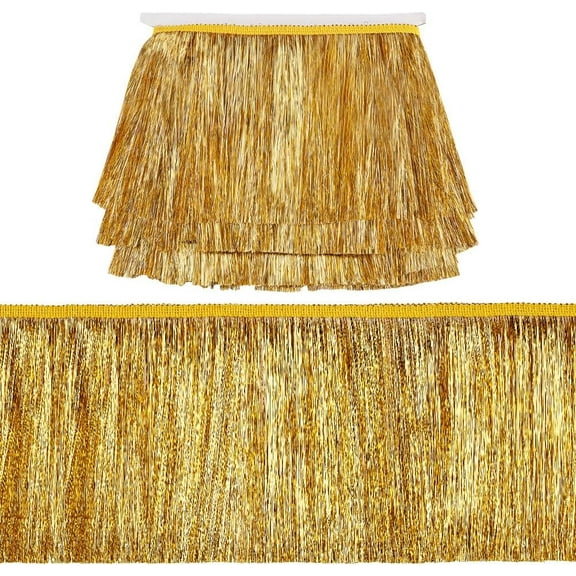 11Yards Golden Metallic Fringe Trim 6 Inch Wide Tinsel Fringe Tinsel Trim Garland Dance Fringe Trim Polyester Tassel Lace Ribbon Macrame Lace Ribbon