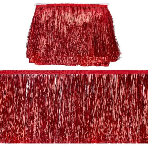 11Yards Red Wide Metallic Fringe Trim Tinsel 6 Inch Shiny Wall Hanging Tinsel Fringe Banners for Latin Dance Dress Costume Accessories Tassel Lace Trimming Party DecorDark Red