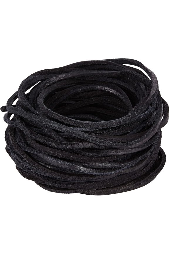 11Yds 3mm Black Flat Genuine Leather Cord Natural Leather String Lace Strips Full Grain Cowhide Braiding String Roll for Jewelry Making DIY Craft Bracelets Belts Keychains