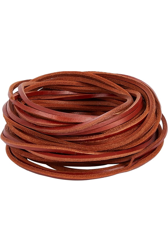11Yds 3mm Flat Genuine Leather Cord String 2mm Thick Natural Leather Craft Lace Strips Full Grain Cowhide Braiding Cord Roll for Jewelry Making DIY Bracelets Keychains(Saddle Brown)
