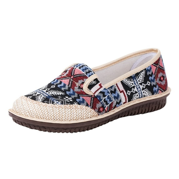 Youmylove Women Flat Shoes Women Embroidered Casual Shoes Lazy Slip On Cloth Shoes Fashion Soft Sole Non-Slip Ultra Light Soft Sole Casual Shoes Zapatos De Mujer Shoes