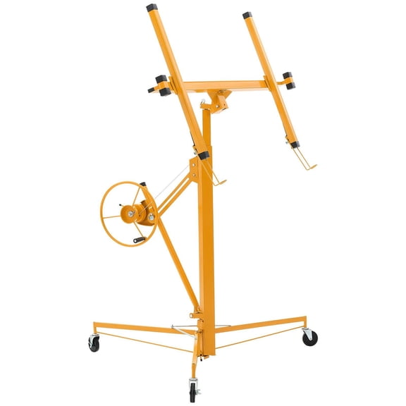 11ft Drywall Lift Heavy Duty 150 lbs Sheetrock Hoist Adjustable Telescoping Arm Lockable Wheels Drywall Lifter Panel Jack Hoist Tools for Ceiling Wall Installation Yellow
