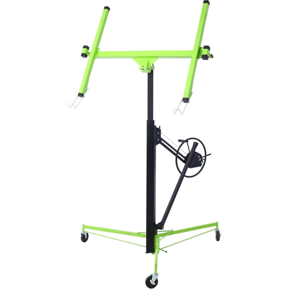 11ft Drywall Panel Hoist Lift Jack for Ceiling and Wall Installation, 150 Lbs Capacity Steel Drywall Lift with Brake, Green+Black, Easy Assembly