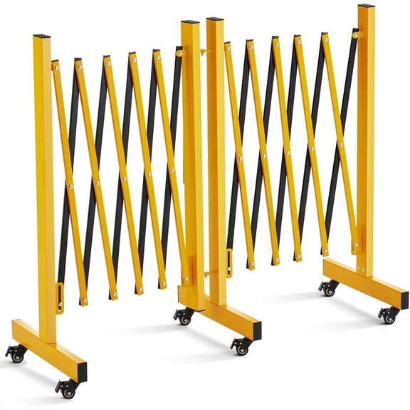 11ft Expandable Folding Crowd Control Barrier with 6 Brake Wheels 270 Adjustable Yellow
