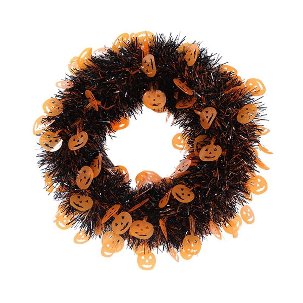 11ft Halloween Tinsel Wreath, Shiny Skull Bat Pumpkin Halloween Hanging