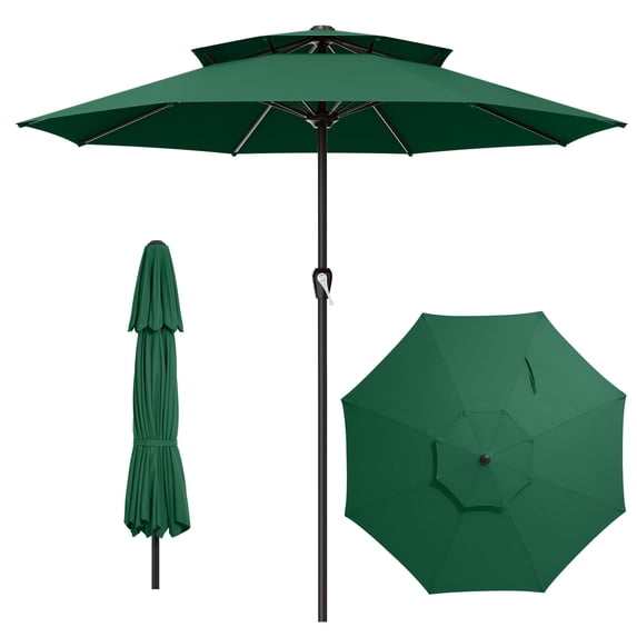 11ft Two-Tier Dark Green Patio Umbrella Outdoor Waterproof UV ...
